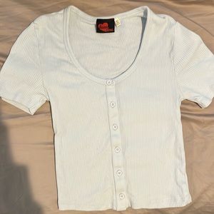 Blue button up crop top